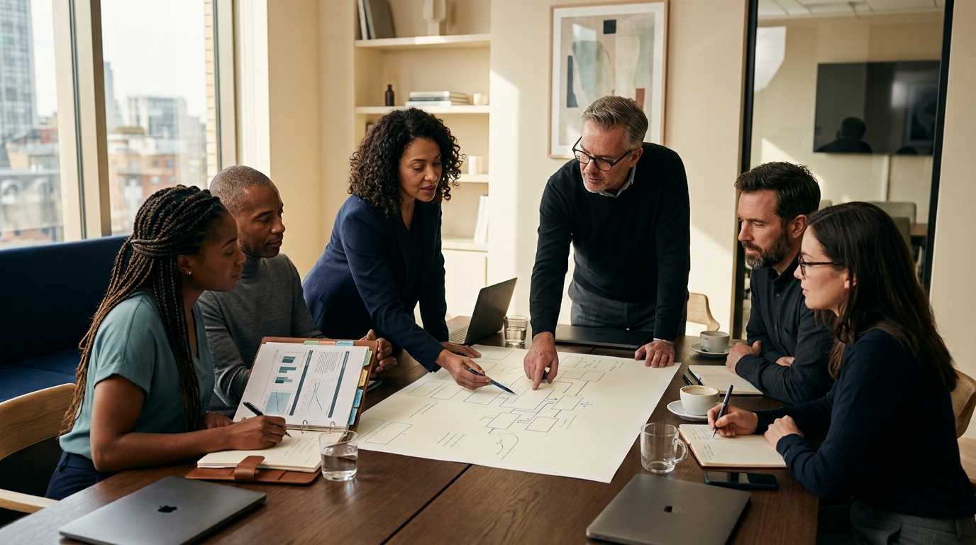 Professionals discussing a scoped project together