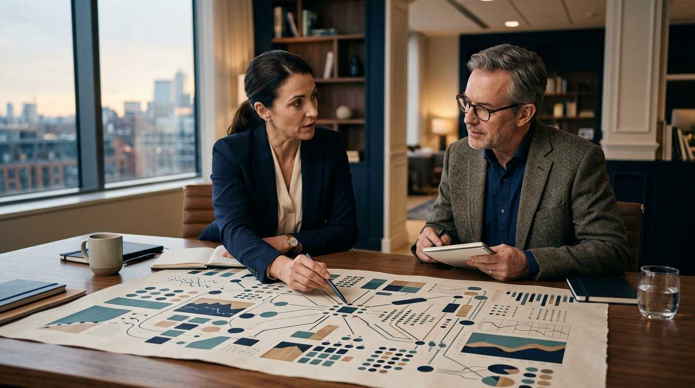 Leaders discussing a management report