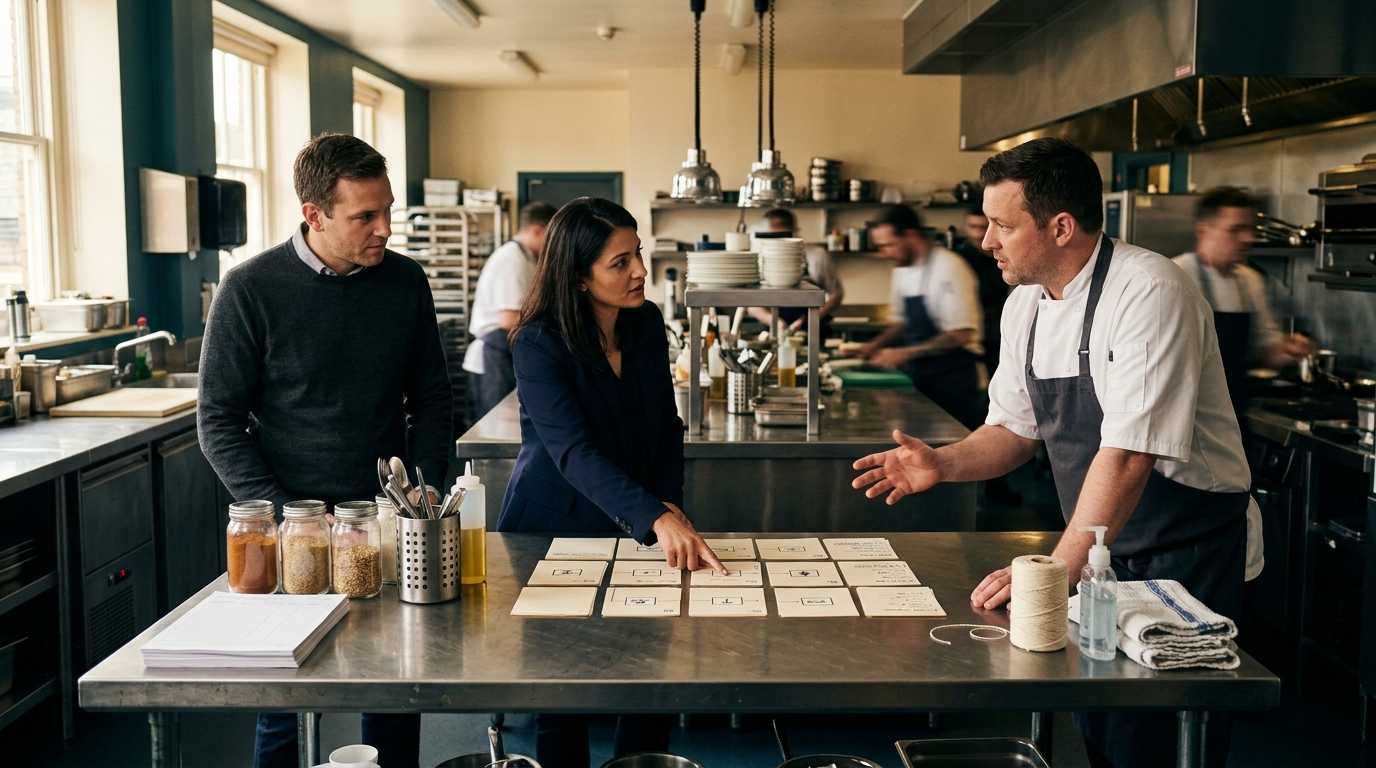 Commercial kitchen planning table with food safety controls