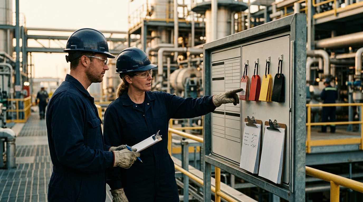 Supervisor checking a permit control board
