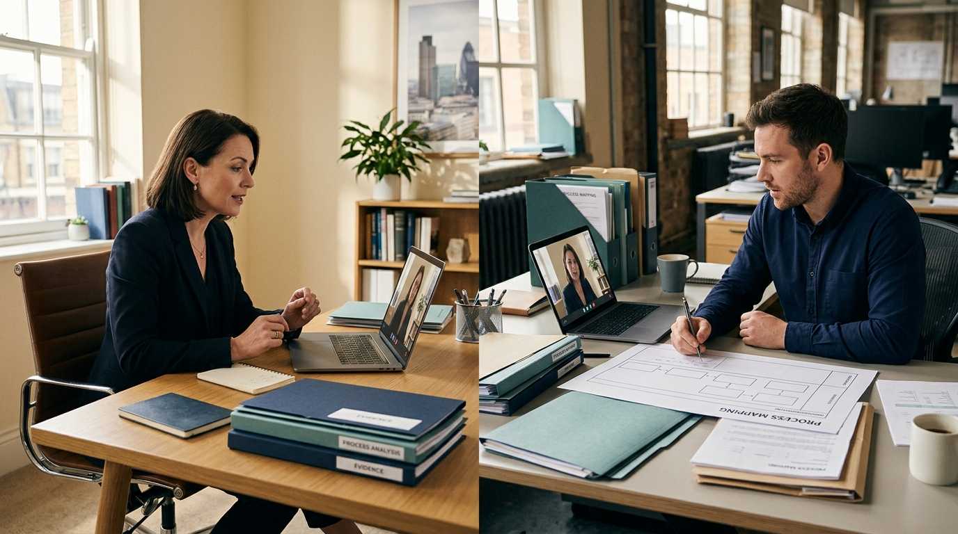 Consultants reviewing information through a laptop