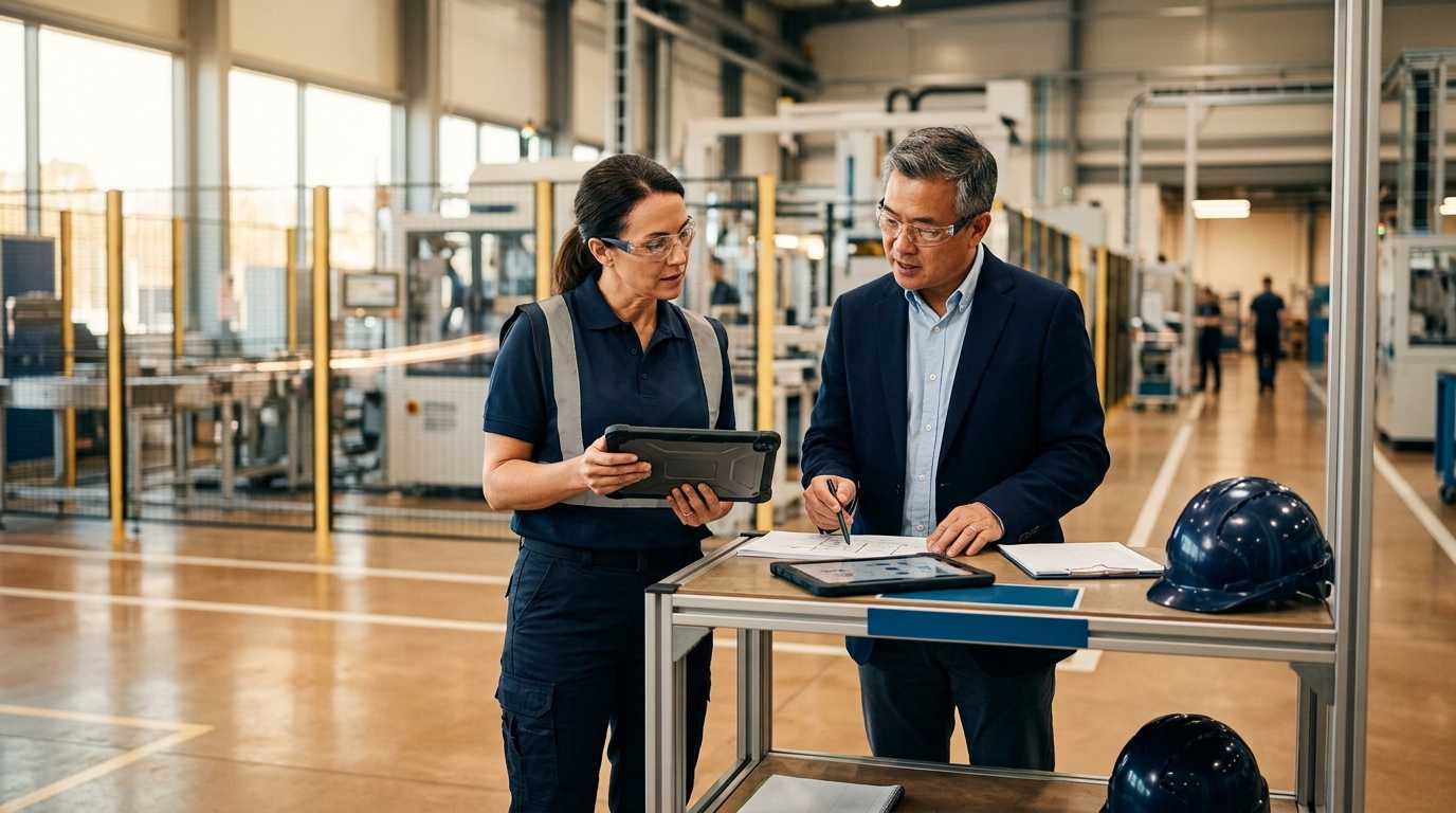 Adviser and worker reviewing task controls